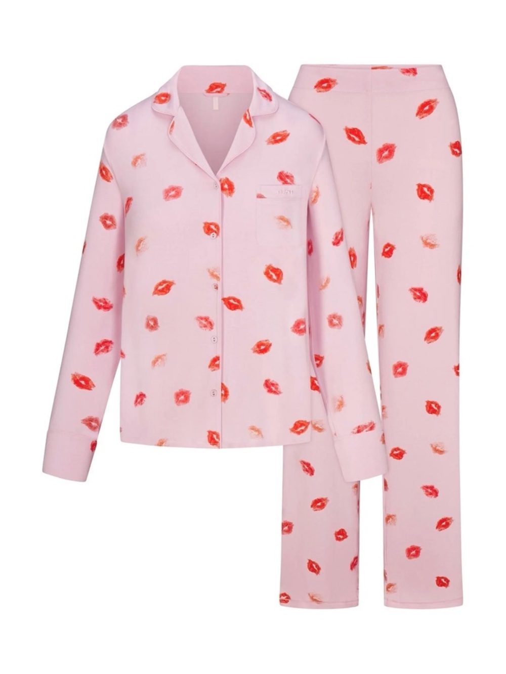 SKIMS Light Pink Lip-Print Pajama Top & Bottom